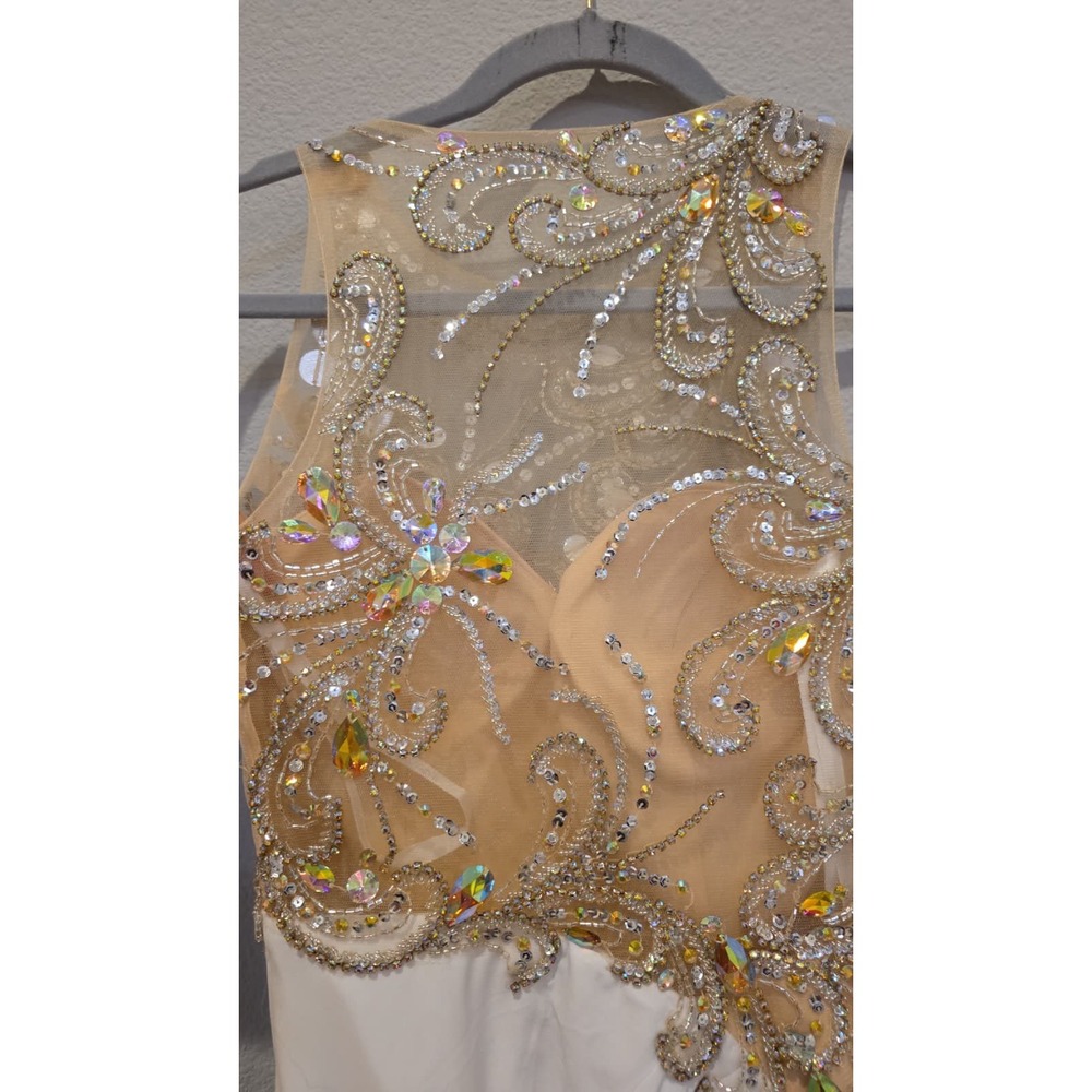 JVN by Jovani White and Gold Beaded Illusion-Back Evening Gown - Picture 13 of 16